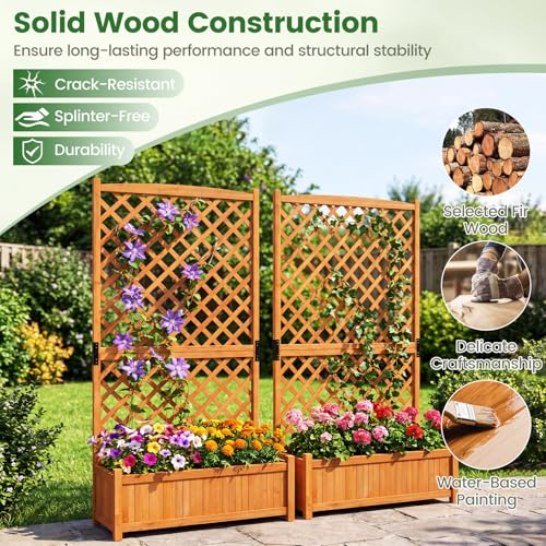 2 Pcs Raised Garden Bed with Trellis (Orange / 36"Lx18"Wx71"H)