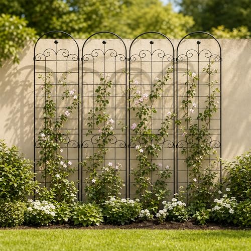 4 Pack Metal Garden Trellis 86.7" H Garden Fence Rustproof Trellis for Climbing Plants Support Roses Flower Outdoor Lawn (4 Count)
