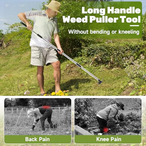 60" Weed Puller Tool with Long Handle and 17" Weeding Tools Gardening Set (Black)