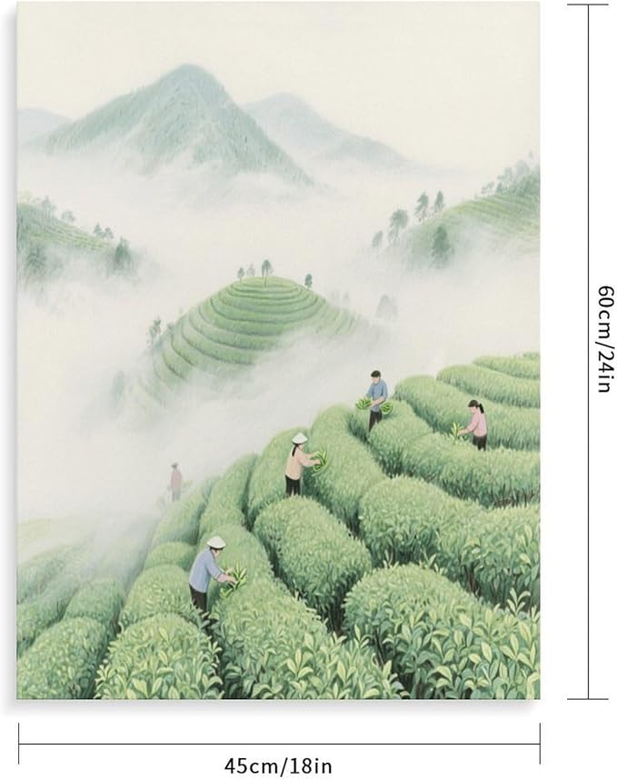 HGSKRENM Mountain Tea Garden Paint by Numbers Kit for Adults Beginners Adult Paint by Number Kits on Canvas DIY Acrylic Oil Paints Paintwork with Paintbrushes for Gift Home Wall Decor