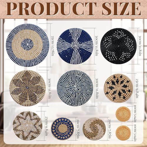 11 Pcs Boho Wall Basket Decor Woven Wall Hanging Art (Blue)
