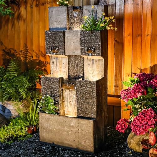 44.8" H Modern Outdoor Water Fountain with LED Lights and Pump (Gray 44.8 Inch)