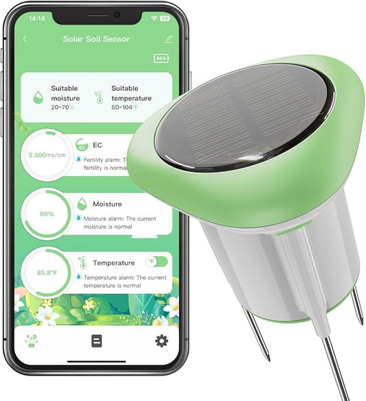 Smart 3-in-1 Soil Moisture/Temperature/Fertility Meter for Outdoor Plant, Soil Test Kit for Garden/Farming/Lawn, GreenVation Digital Soil Sensor with Tuya/Smart Life APP Push Notification