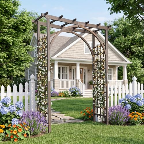 85" Wooden Garden Arch Trellis (63"W x 85"H / Dark Brown)