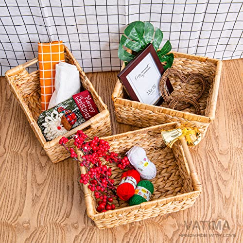 Natural Water Hyacinth storage basket with Handle (Water Hyacinth / 3-Pack Medium (12.2"L x 8.9"W x 6.9"H))