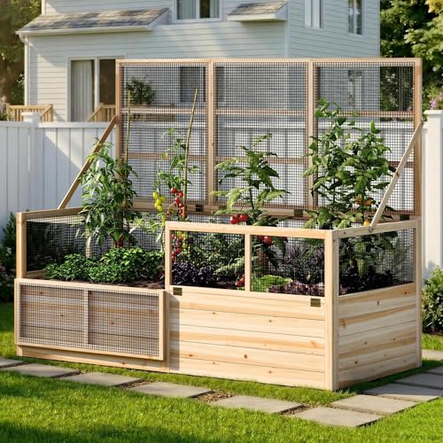 Raised Garden Bed with Fencing and Trellis (6.6x5.6x3 FT)