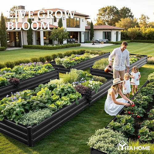 2pcs 12x4x1ft Galvanized Raised Garden Bed (12x4x1FT(2PCS) / Black)