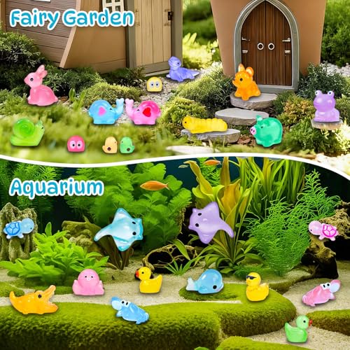 120 Pcs Luminous Mini Resin Animals Tiny Little Figures Glow in the Dark