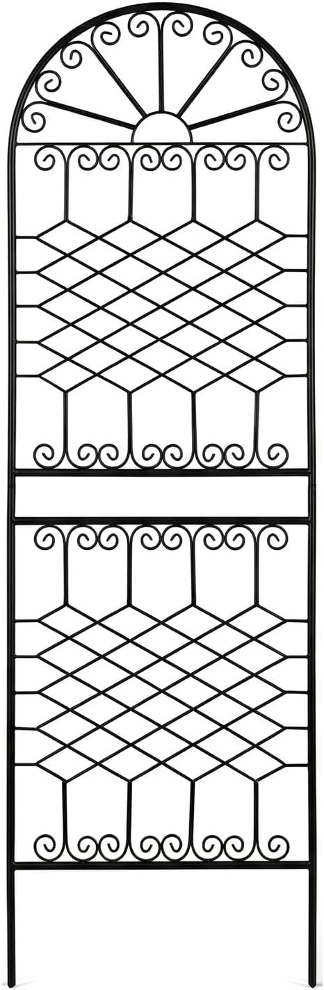 SCENDOR 82.7" H x 26.7" W Extra-Tall Decorative Metal Garden Trellis, Rustproof Iron Arched Trellis with Scrollwork for Large Climbing Plants, Ideal for Roses, Clematis, and Privacy Screens 1 Pack