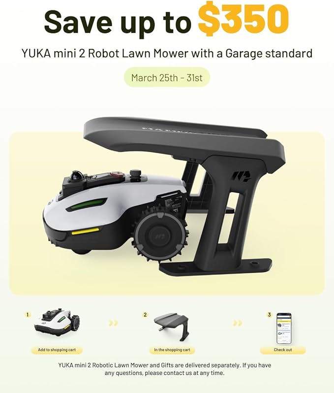 (2026 Upgrade) Mammotion YUKA mini 2 1000H Robotic Lawn Mower with Garage, for 0.25 Acre, 360° LiDAR + AI Vision, 45% Slope, DropMow, Smart Battery Management,Cutting Heights 2.0"-3.5"