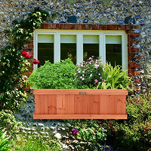 Raised Garden Bed Flower or Vegetable Planter Window Mounted Plant Box for Garden (Cedar Brown / 28"x10"x10")