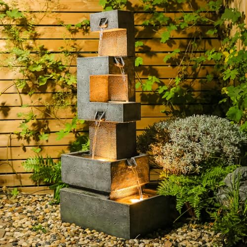 48H Cascading Outdoor Water Fountain with Realistic Rock Texture (48.4H / Gray-3051)