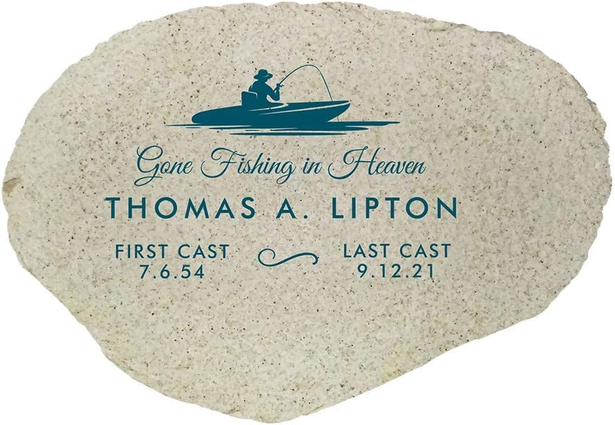 Gone Fishing in Heaven Personalized Memorial Garden Stone (Gone Fishing / Small)