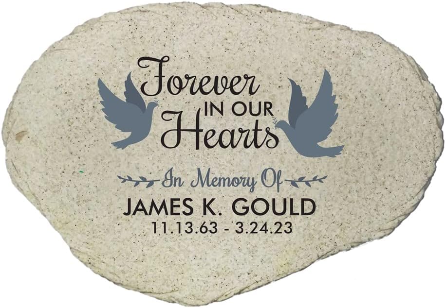 Forever in Our Hearts with Doves Personalized Memorial Garden Stone (In Our Hearts / Small)