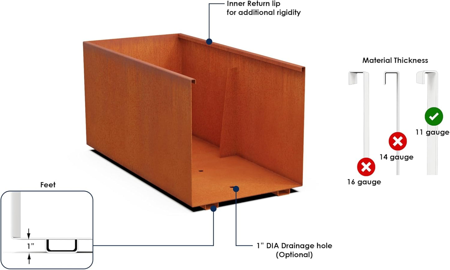 Extra Large Corten Steel Planter 84x24x24 Inch - Large Rectangular Planters for Outdoor Plants, Metal Raised Garden Bed and Patio Divider