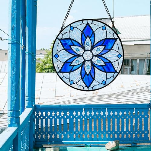 Stained Glass Window Hanging (Light Blue / 15x15 IN)