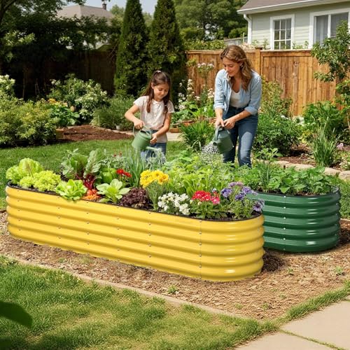 8x2x1.5 ft Galvanized Steel Raised Garden Bed (Cream Yellow / 8×2×1.5 ft)