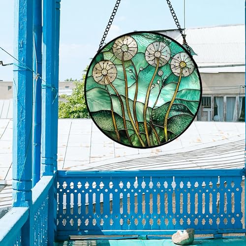 Stained Glass Window Hanging White Green Suncatcher Gifts for Women 12" (Red and Green / 11.8x11.8 IN)