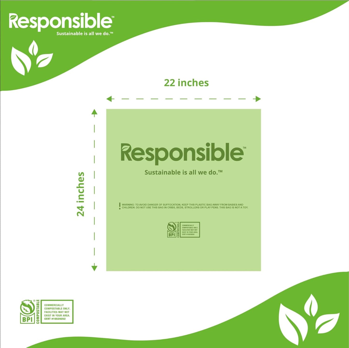 Kitchen Bin Liners, Certified Compostable, Heavy Duty Multipurpose Food Scrap Bags, Made from Compostable Materials (8 Gallon, 8 Gallon (20 Count))