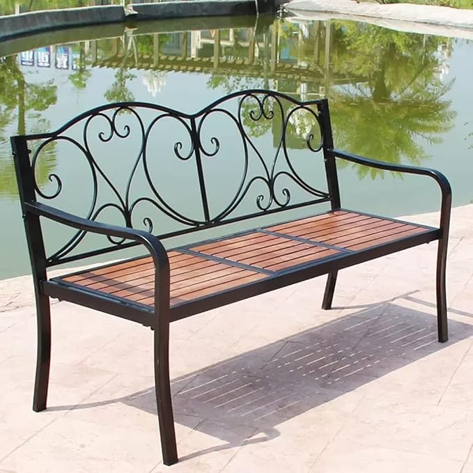 Benches Garden Nordic Courtyard Balcony Leisure Bench Iron Plastic Wood Bench Double Small Tea Table Sofa Chair Outdoor Garden Park Chair Park Benches for Outside