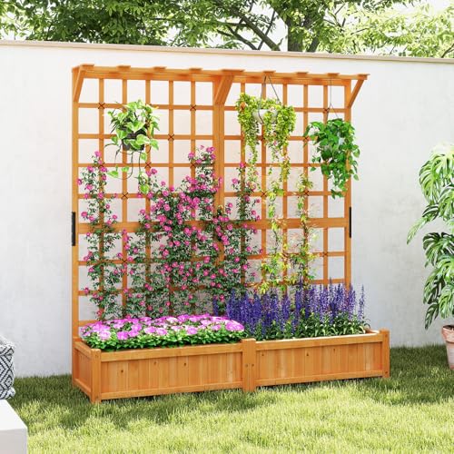 Large Raised Garden Bed with Trellis & Roof (Orange / 71"Lx19"Wx72"H)