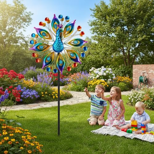 Peacock Outdoor Wind Spinner (Yellow)