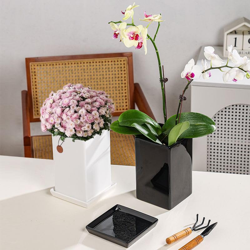 Square Ceramic Plant Saucer Tray 10 11 12 Inch White