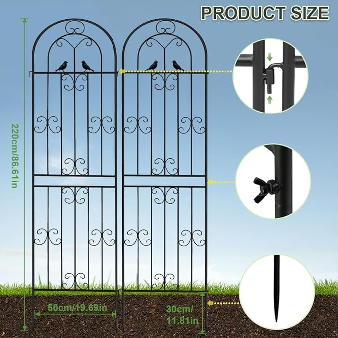 2 Pack Metal Garden Trellis, 86.7" H x 19.7" W Black Coated Wire Lattice Panel, Sturdy Plant Support for Climbing Roses Vines Cucumber Vegetables Outdoor Patio Yard