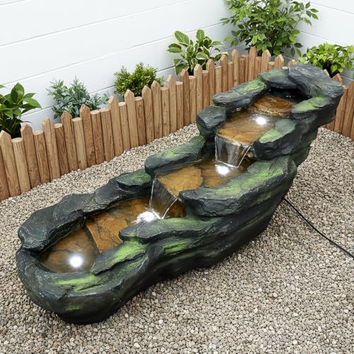 Cascading Rock Outdoor Water Fountain with LED Lights (41.3" L / Gray_13)