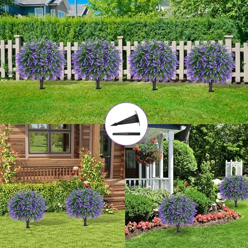 Artificial Set of 4 UV Resistant Boxwood Topiary Ball with Lavender (Lavender Ball 4pcs)