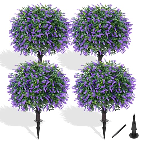 Artificial Set of 4 UV Resistant Boxwood Topiary Ball with Lavender (Lavender Ball 4pcs)