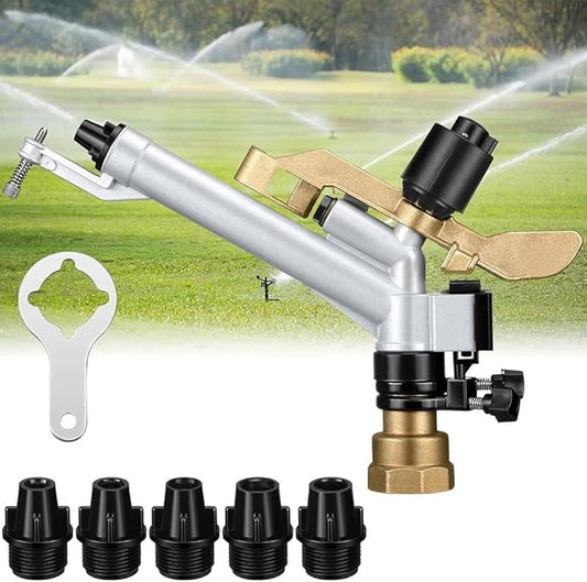 360° Adjustable Long-Range Impact Sprinkler: Versatile Water Irrigation System with Replacement Nozzle for Farms, Orchards, and Tea Gardens