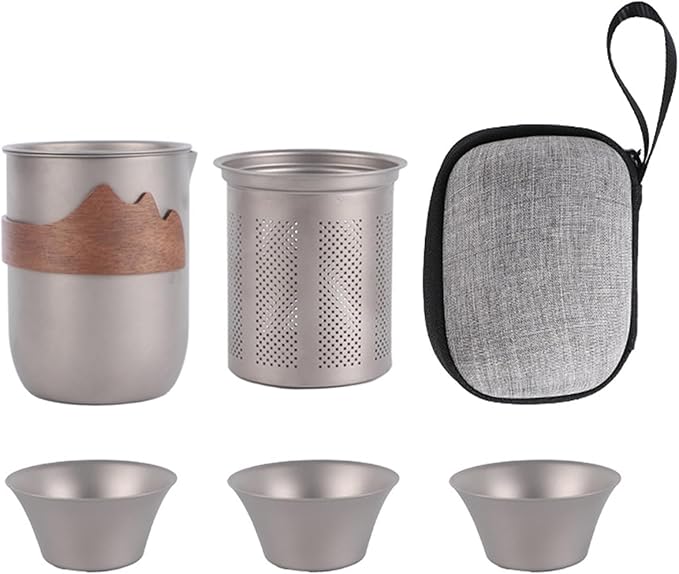 Titanium Tea Set | Camping Teapot Kit - Kung Fu Teapot with Teacup | for Hikers Campers Picnic Road Trip Beach Garden Backyard Park Fishing Outdoor Concert Home