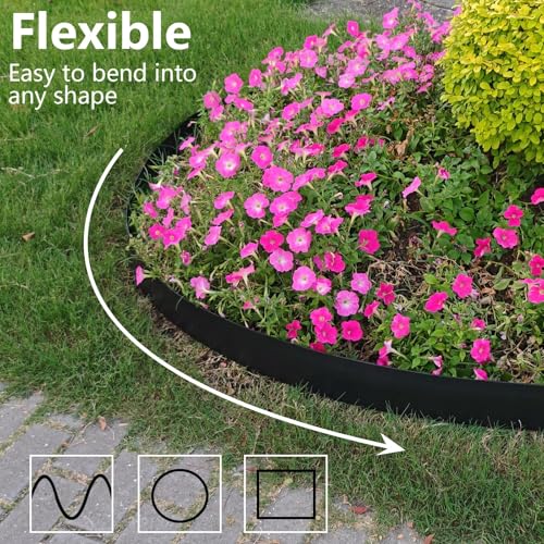 4 Inch Tall 60FT Landscape Edging with 75Pcs Metal Spikes (Black / 60FT)