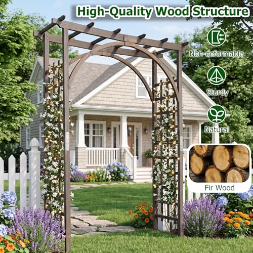 85" Wooden Garden Arch Trellis (63"W x 85"H / Dark Brown)
