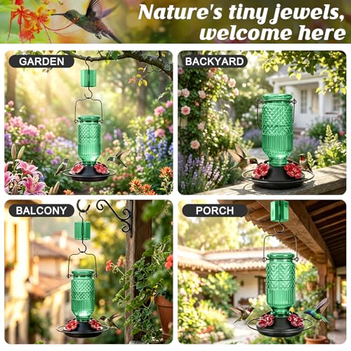 Glass Hummingbird Feeder (Green)