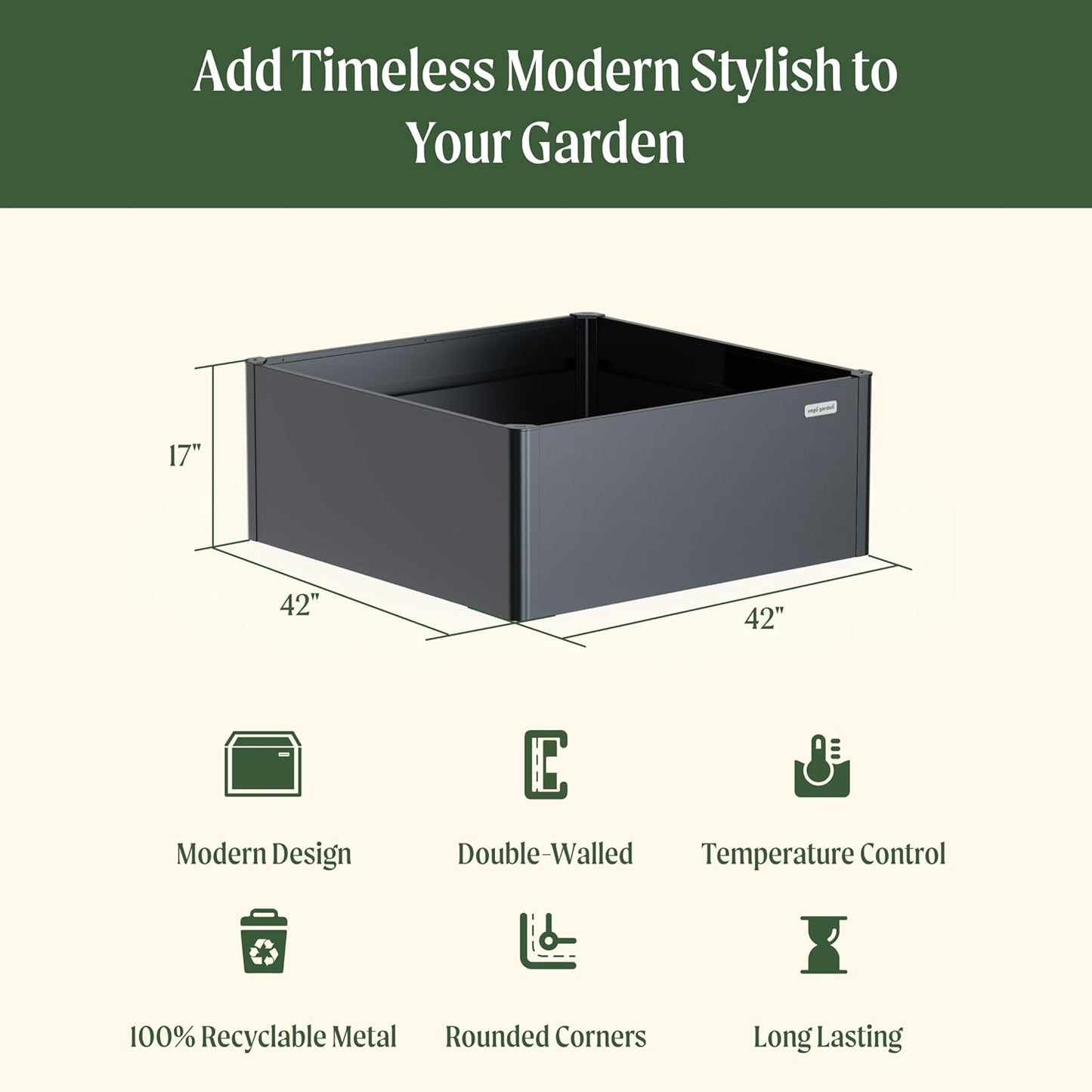 Vego garden Modern Raised Garden Bed 17" Tall 42" x 42" Heavy Cube Planter Box for Trees Plants Flowers Double-Walled Metal Planters for Outdoor Commercial Residential Patio, Umber Brown