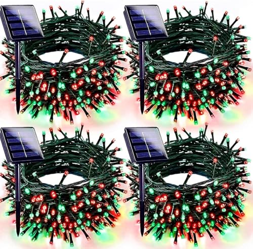 Solar Christmas Lights Outdoor 4 Pack 132FT 400 LED String Lights Red Green (Red and Green / 4 pack)