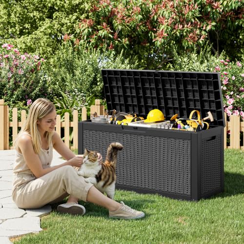 80 Gallon Outdoor Storage Box Waterproof Deck Box for Patio (Black / 80 Gallon)
