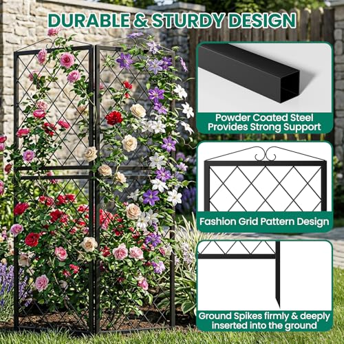 2 Pack Garden Trellis for Climbing Plants (71''H x 20''W/2 Pack / Black Rhombus Grid)