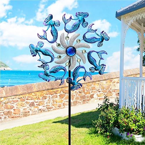 39" Mermaid Wind Spinners Metal Windmill Garden Stake (39"(Mermaid))