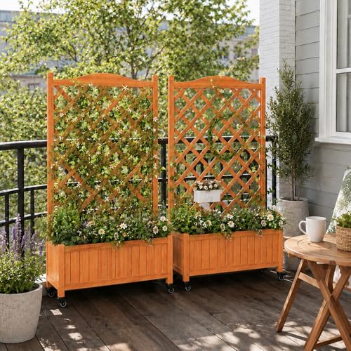 2 Pack Trellis Raised Garden Bed Trellis for Climbing Plants (Red Brown / H50 × W28 × D13 in)