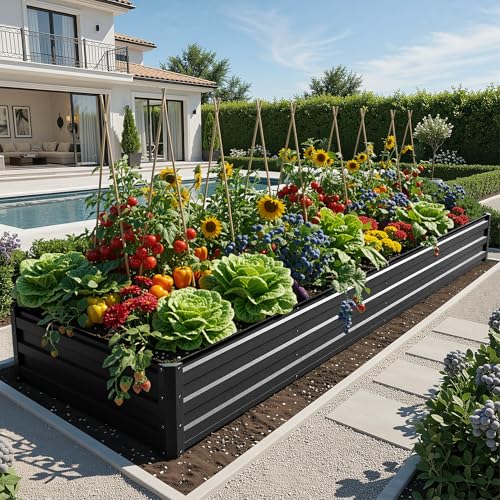2pcs 12x4x1ft Galvanized Raised Garden Bed (12x4x1FT(2PCS) / Black)