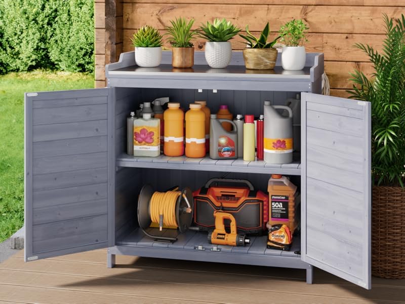 Outdoor Potting Bench with Metal Tabletop