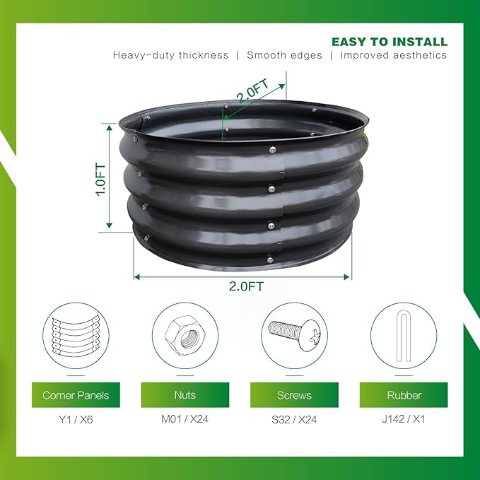 GARDMAX 2x2x1FT Galvanized Round Raised Garden Bed Kit, Metal Planter Boxes Outdoor with Easy Assembly, Large Garden Bed for Vegetables, Fruits, Flower, Herbs Dark Gray