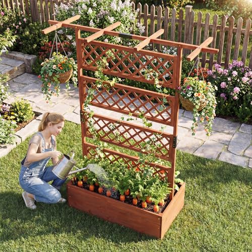Raised Garden Bed with Trellis 2 Pack (Brown / 60"Lx22"Wx72"H)