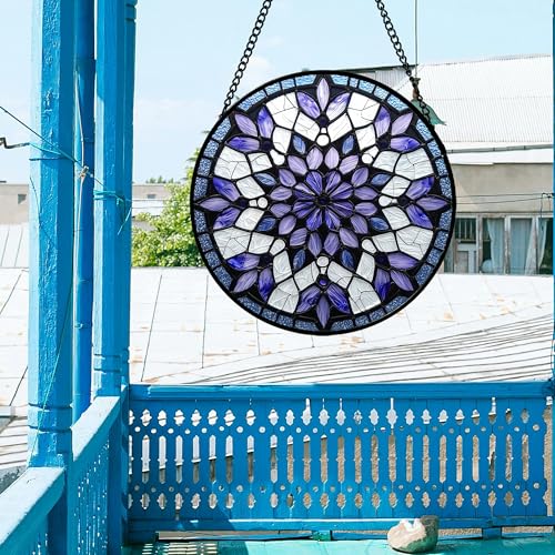 Stained Glass Window Hanging Snowflake Suncatcher Gifts for Women 12" (Yellow-green / 11.8x11.8 IN)