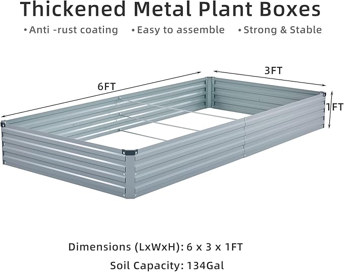 3 Pack 6x3x1FT Galvanized Raised Garden Beds Kit Outdoor Metal Gardening Planter Box for Vegetable Elevated Flower Herbs,Gray