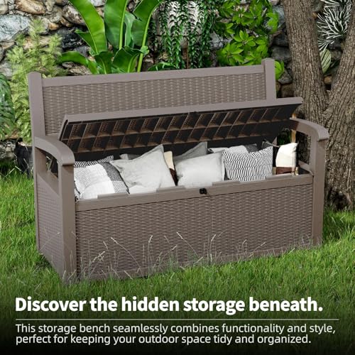 80 Gallon Outdoor Storage Bench Lockable Deck Box Outdoor Storage Box Waterproof for Patio (Grey / 80 Gallon)