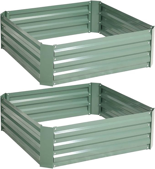 Aoodor 3 x 3 x 1 ft Outdoor Raised Garden Bed, Reinforced Galvanized Steel Planter Box for Vegetables, Flowers, and Fruits, Set of 2